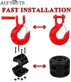 AUTOBOTS Upgrade Heavy Duty Winch Hook Forged Steel 3/8" Grade 70 Safety Latch Winch Cable Hook Stopper & Clevis Slip Winch Hook Sets, Max 35,000 lbs,Red