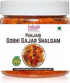 Delight Foods Punjabi Gobi Gajar Shalgam Achaar 350g |Cauliflower Carrot Turnip Pickle | Indian Preserve | Chutney | UppinKai | Chakna | Achar with Authentic Masalas & Recipes |