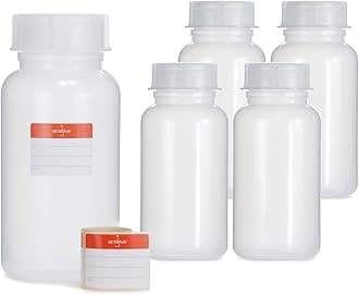 5x 1000 ml LDPE Wide Neck Bottles with Screw Cap - Empty 1 Litre Chemical Lab & Kitchen Storage Containers