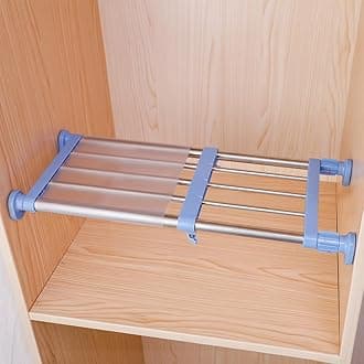 Hershii Closet Tension Shelf & Rod Expandable Metal Storage Rack Adjustable Organizer DIY Divider Separator for Cabinet Wardrobe Cupboard Kitchen Bathroom - Blue