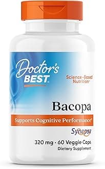 Doctor's Best Bacopa with Synapsa, Brain, Enhances Memory, Antioxidant, Non-GMO, Vegan, Gluten & Soy Free, 320 mg, 60 Count