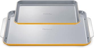 - Caraway Non-Stick Ceramic Baking Sheet Duo - Naturally Slick Ceramic Coating - Non-Toxic, PTFE & PFOA Free - 18 x 13" Large & 15 x 10" Medium - Marigold