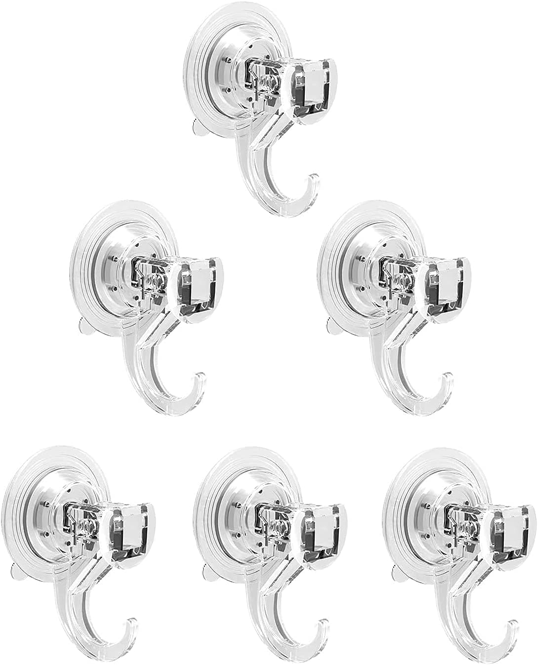 Suction Hooks 6 Pack, Powerful Heavy Duty Vacuum Suction Cup Sucker Hooks Hanger Strong Shower Hooks for Bathroom Holds Up to 3kg Wreath Hanger for Kitchen Bathroom Window Coats Reef