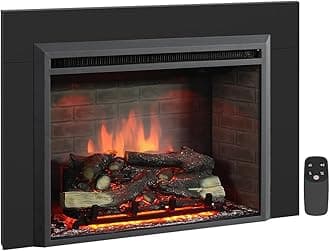 PuraFlame Western 30" Electric Fireplace Insert with Trim Kit, Fire Crackling Sound, Resin Log, Remote Control, 750/1500W Heater, Black