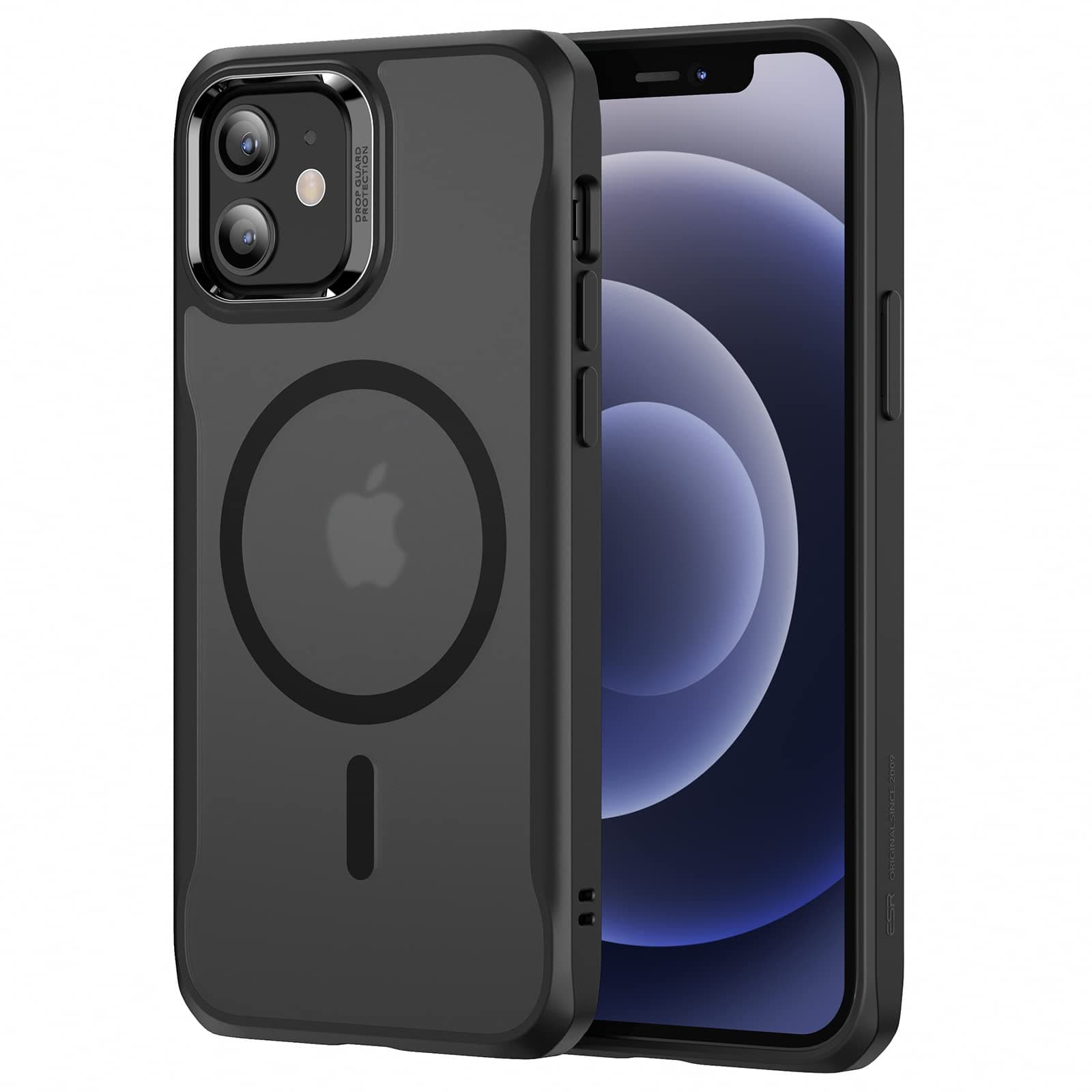 Sidekick Hybrid Case Compatible with iPhone 12/12 Pro (2020), with HaloLock Magnetic Wireless Charging, Scratch Resistant Back, Grippy Protective Frame, Frosted Black