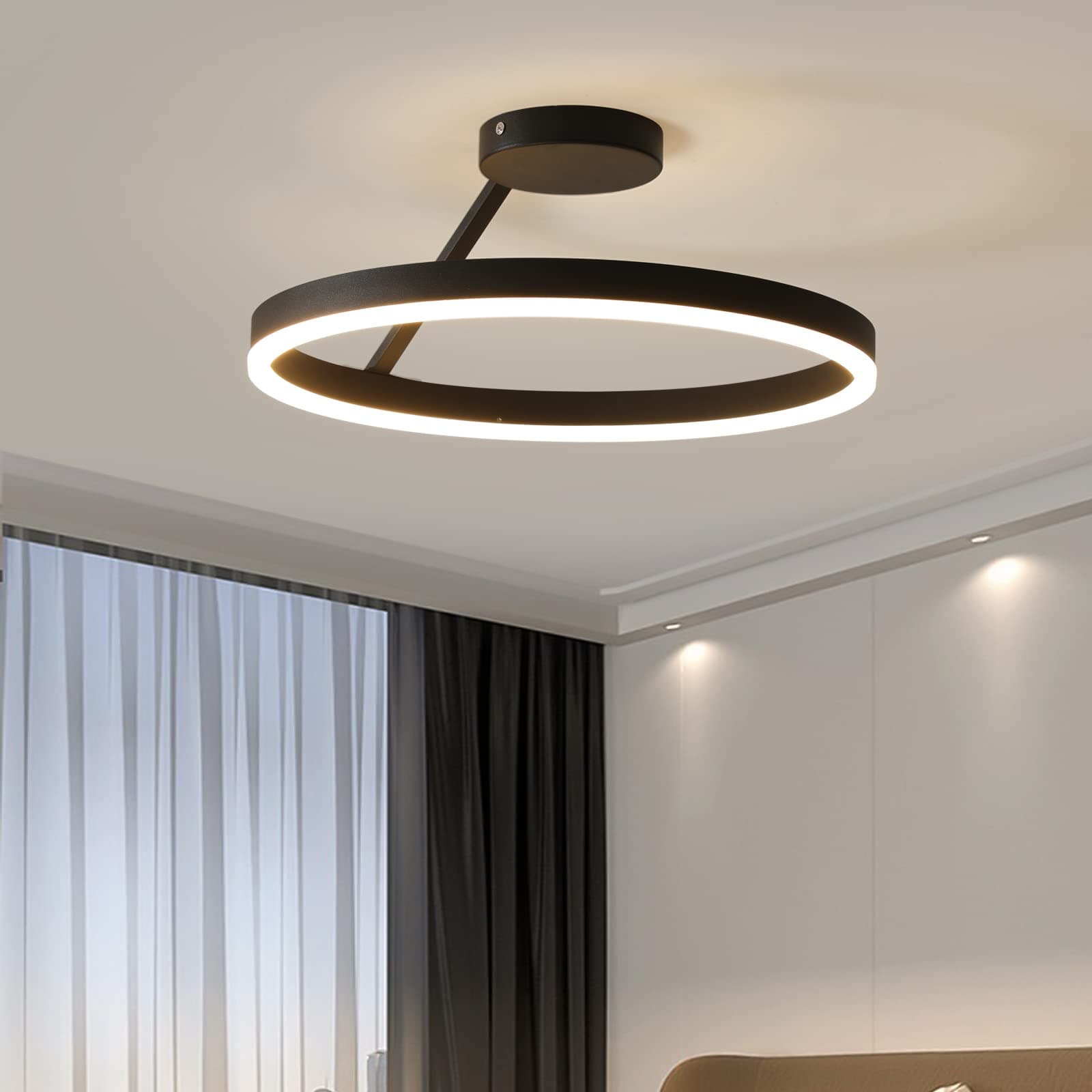– Modern LED Restaurant Ceiling Light,Nordic Designer Simple Single Circle Black Flush Mount Ceiling Lamp Bedroom Kitchen Home Lighting
