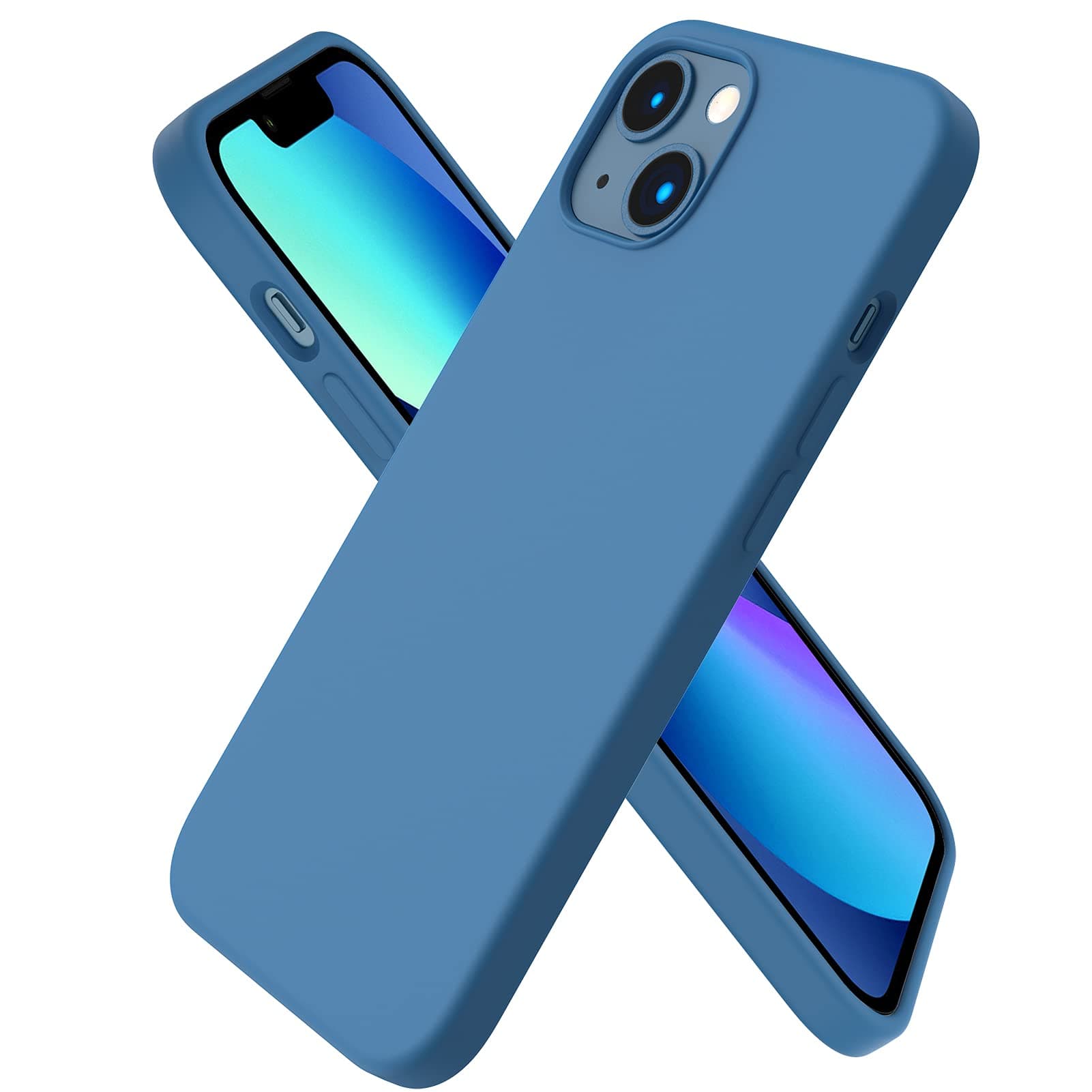 Compatible with iPhone 13 Case 6.1", Slim Liquid Silicone 3 Layers Full Covered Soft Gel Rubber Case Cover 6.1 inch-Blue
