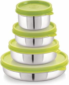 Steellock Flex Stainless Steel Containers Size Slim 150ml x 1, 200ml x 1, 350ml x 1, 550ml x 1 (Green)