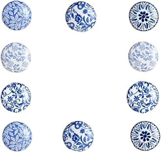 Perilla Home Set of 10 Blue Round Ceramic Drawer Knobs - Hand Made Glossy Decorative Vintage Knobs - for Home, Kitchen, Cupboard, Glass, Door Knobs, Dresser, Closet, Wardrobe and Drawer Pulls