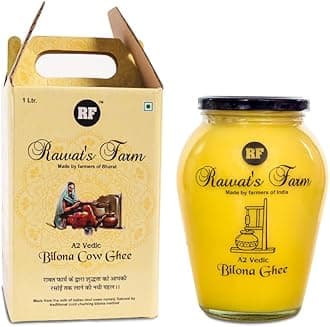 Rawat's Farm A2 Vedic Bilona Cow Ghee 1000 ml | Glass Jar | Curd Churned Bilona Ghee | Government Laboratory Passed | 100% Natural | Immunity Booster | Good for Heart |