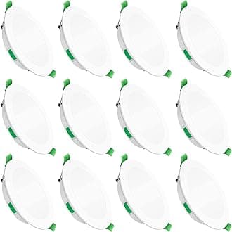 ALUSSO LED Recessed Ceiling Lights, 7W 580Lm Ultra Slim Dimmable Downlights, Warm White 3000K Neutral White 4000K Cool White 6500K Adjustable, IP44 Bathroom Spotlight for Kitchen, Living Room, 12 Pack