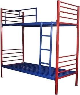 Metal Bunk Bed Without Storage Without Mattress (2.5 x 6 Feet, Red & Blue Powder Coated)