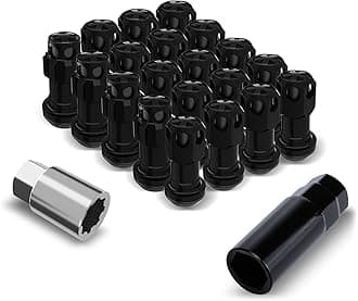 Lug Nuts Aluminum/Alloy Steel Tire Nut Lock 16 PCS Hex Nuts,4xEight Point Spline Nuts,1xHex Socket Key,1xEight Point Spline Socket Key,22mm OD/45mm H (Black Accents/Black Body, M12x1.5)