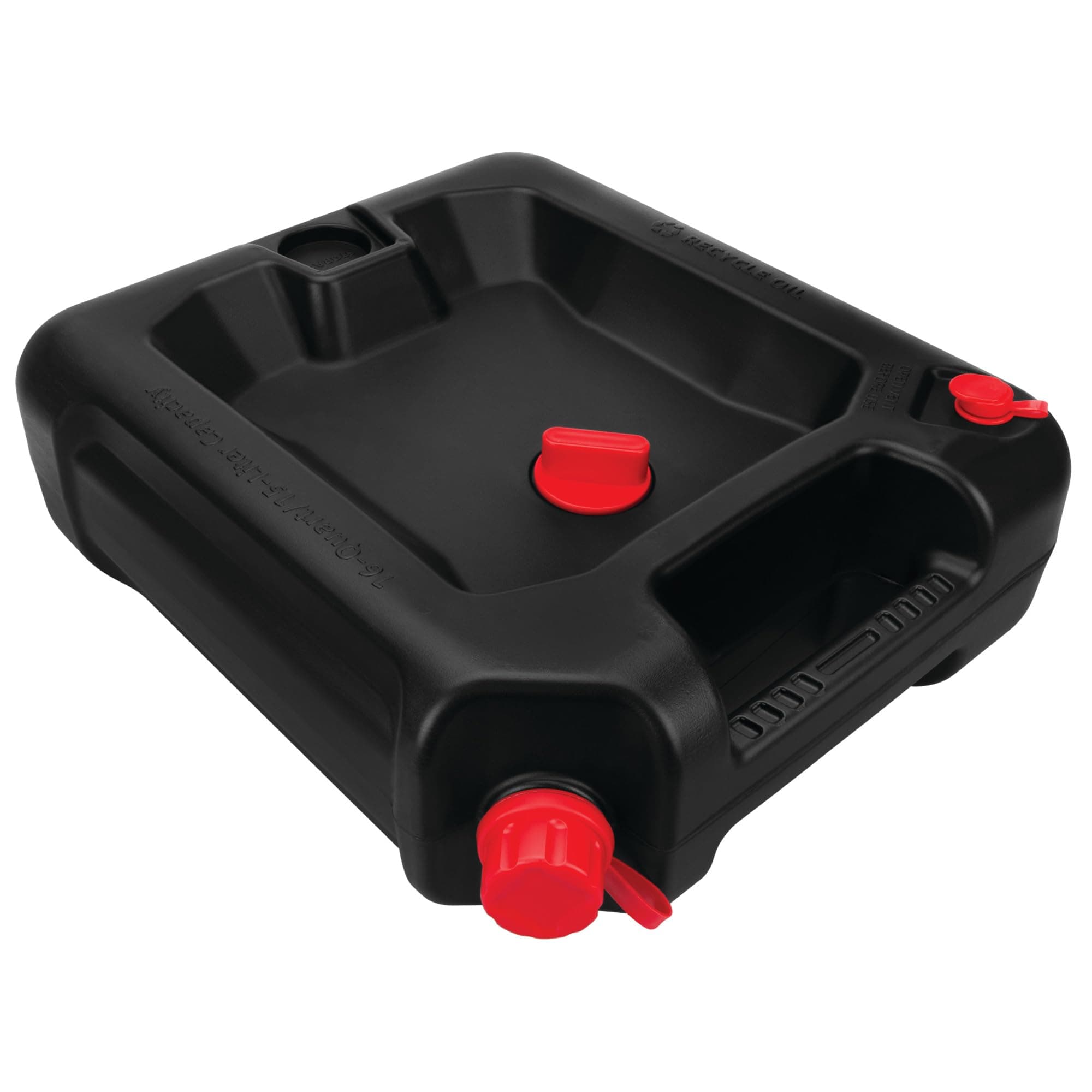 Performance Tool W4077 16-Quart Oil Drain Container, Deep Drain Well, Integrated Handle, Sealing Rubber Gaskets, Black