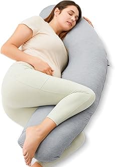 J-Shaped Pregnancy Pillow for Sleeping with Cooling Cover – Maternity Body Pillow for Pregnant Women, Side Sleeper Support for Belly, Hip & Leg, Deep Grey