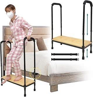 Bed Step Stool with Handle for Elderly Bedside Steps Stool Medical for High Beds Bedside Assist Rail Bed Grab Bar for Seniors Adjustable Height Handicap Steps Safety Foot Stool with Handrails