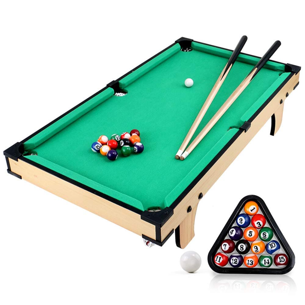 31-Inch Indoor Mini Tabletop Pool Table Set with 1 Triangle, 16 Balls, 2 Cues, 2 Pieces of Chalk and 1 Brush - Small Billiards Game Table with Accessories