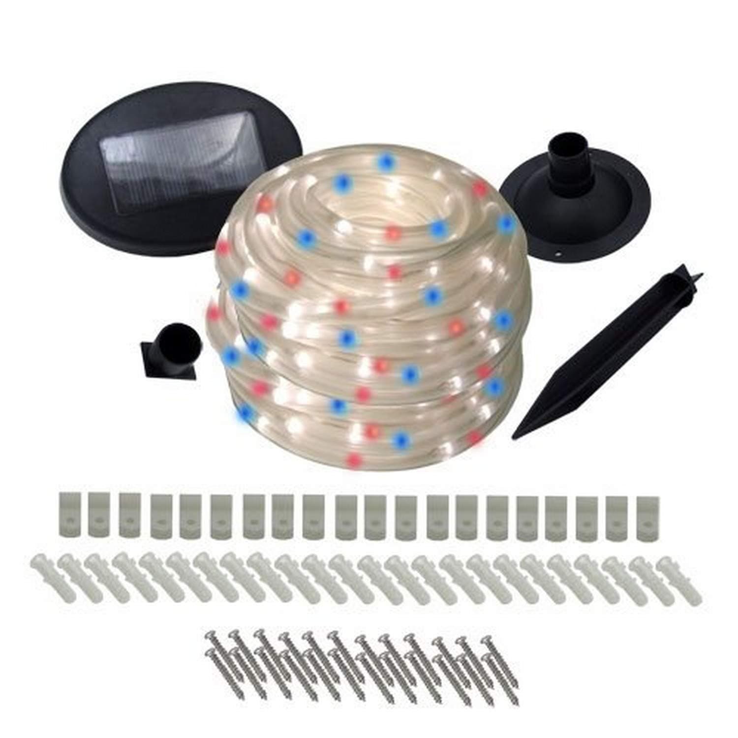 FlipoSolar 100 LED Rope Light, Red, White and Blue