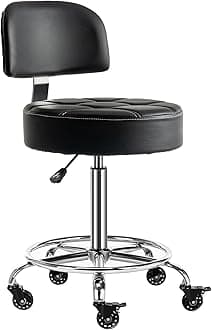 Lockable Stool with Back and Foot Rest Ergonomic Rolling Hydraulic Adjustable Stool for Doctor Esthetician Artist Home Small Office Desk (Black, 24''-31'')