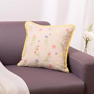 haus & kinder Decorative Embroidered Cushion Cover | Meadow Whimsy Throw Cushion Cover for Sofa, Living Room | Cotton Cushion Covers 16 Inch X 16 Inch