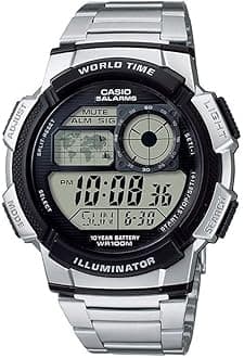 Casio AE1000W Series | Men’s Digital Watch | 100M WR | Multi Alarms | 100 SEC Stopwatch | Countdown Timer | World Map for World Time | LED Light | LC Analog Display | 10 Year Battery