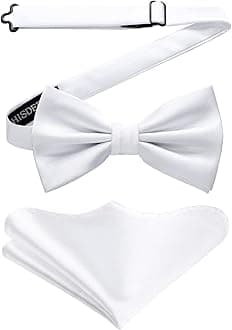 HISDERN Men's Solid Color Pre-tied Bow Tie Adjustable Tuxedo Two Layer Bow Tie and Pocket Square Set with Gift Box