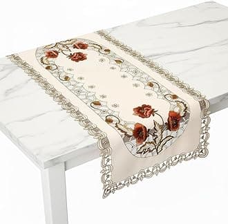 Arzoe Vintage European Flower Lace Table Runner Elegant Runners Cabinet Dining Room Table Decoration(Burgundy, Rectangle Table Runner 16"x36") (40X90CM))