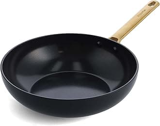 GreenPan Hard Anodized Healthy Ceramic Nonstick, 11" Wok Pan, Gold Handle, PFAS-Free, Dishwasher & Oven Safe, Black