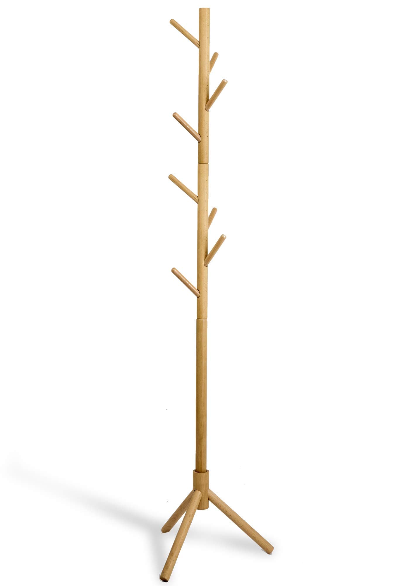 Lendra Wooden Coat Rack Tree – 8 Hook Adjustable Height Hat, Jacket and Sweater Hanging Stand – Easy Assembly – Elegant Design for Home or Office Hall and Entryway – by Lendra