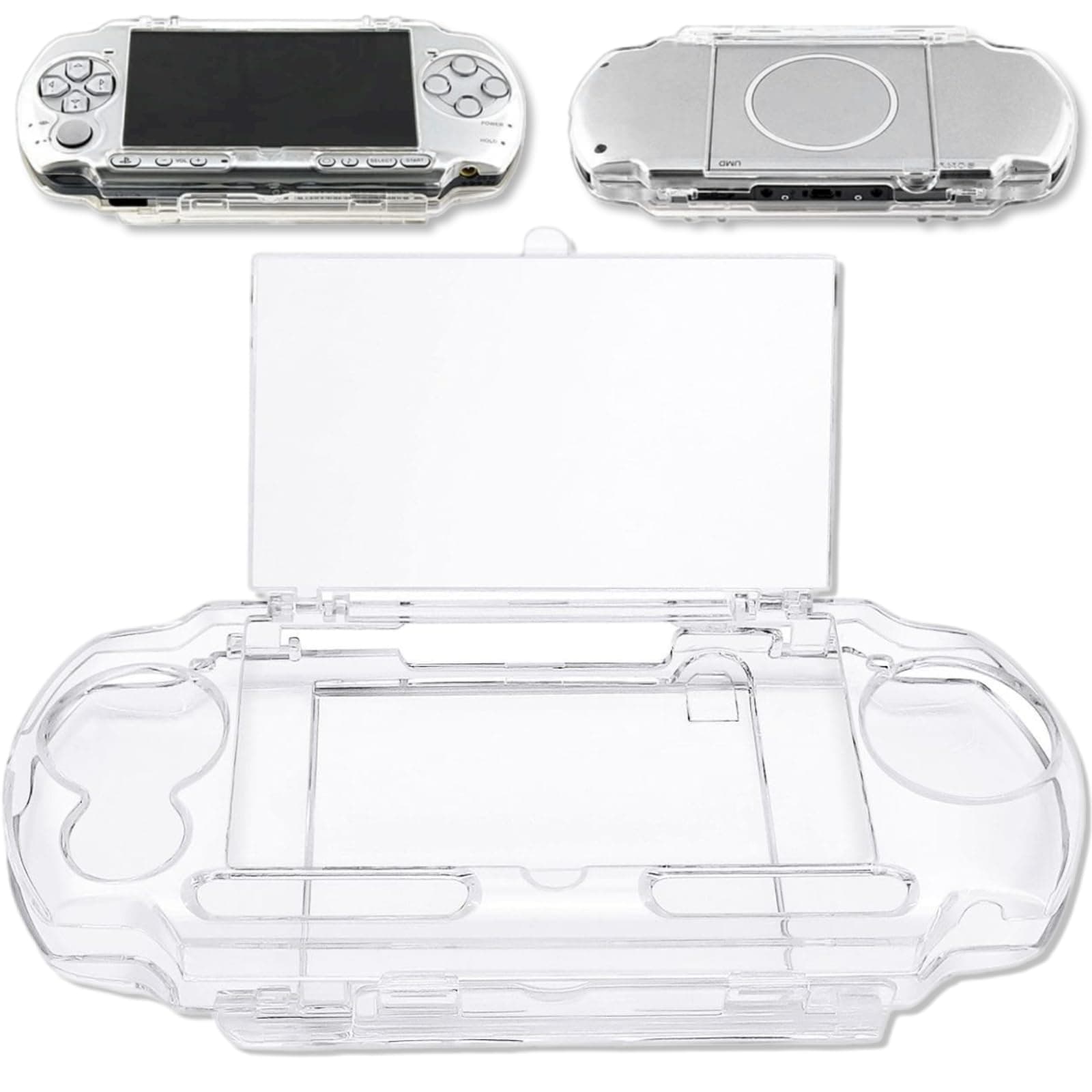 Clear Hard Case for PSP 3000 for PSP 2000，Protective Transparent Hard Case, Full Cover Protector Cover Case with Clear Display Movie Bracket, Shock/Scratch Resistant (for PSP 2000/PSP 3000 Series)