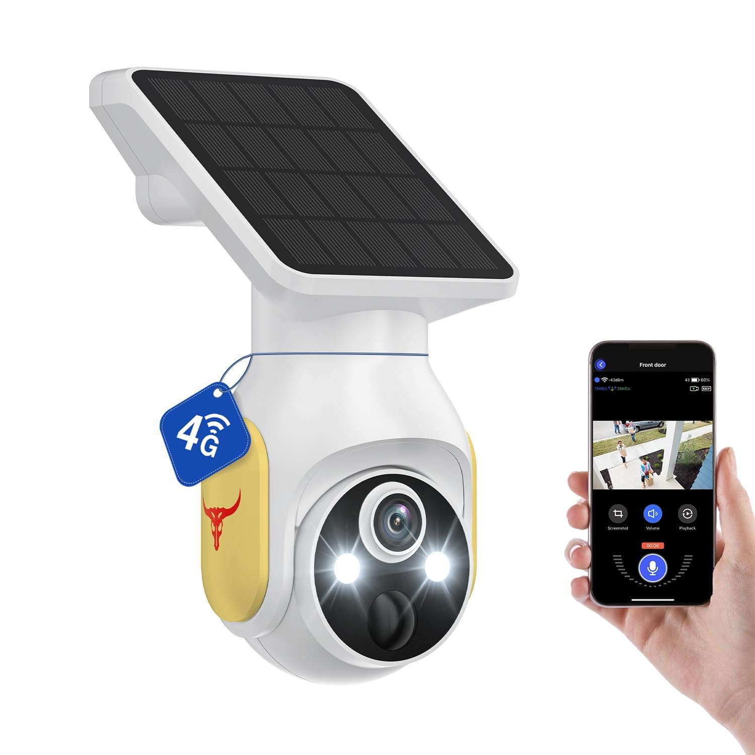 4G LTE Cellular Security Camera with Solar Panel, No WiFi, AI Motion Detection, 360° View Pan/Tilt, 2-Way Talk, 1080P Night Vision, SIM Card Included, Works with Verizon/AT&T/T-Mobile (4G)