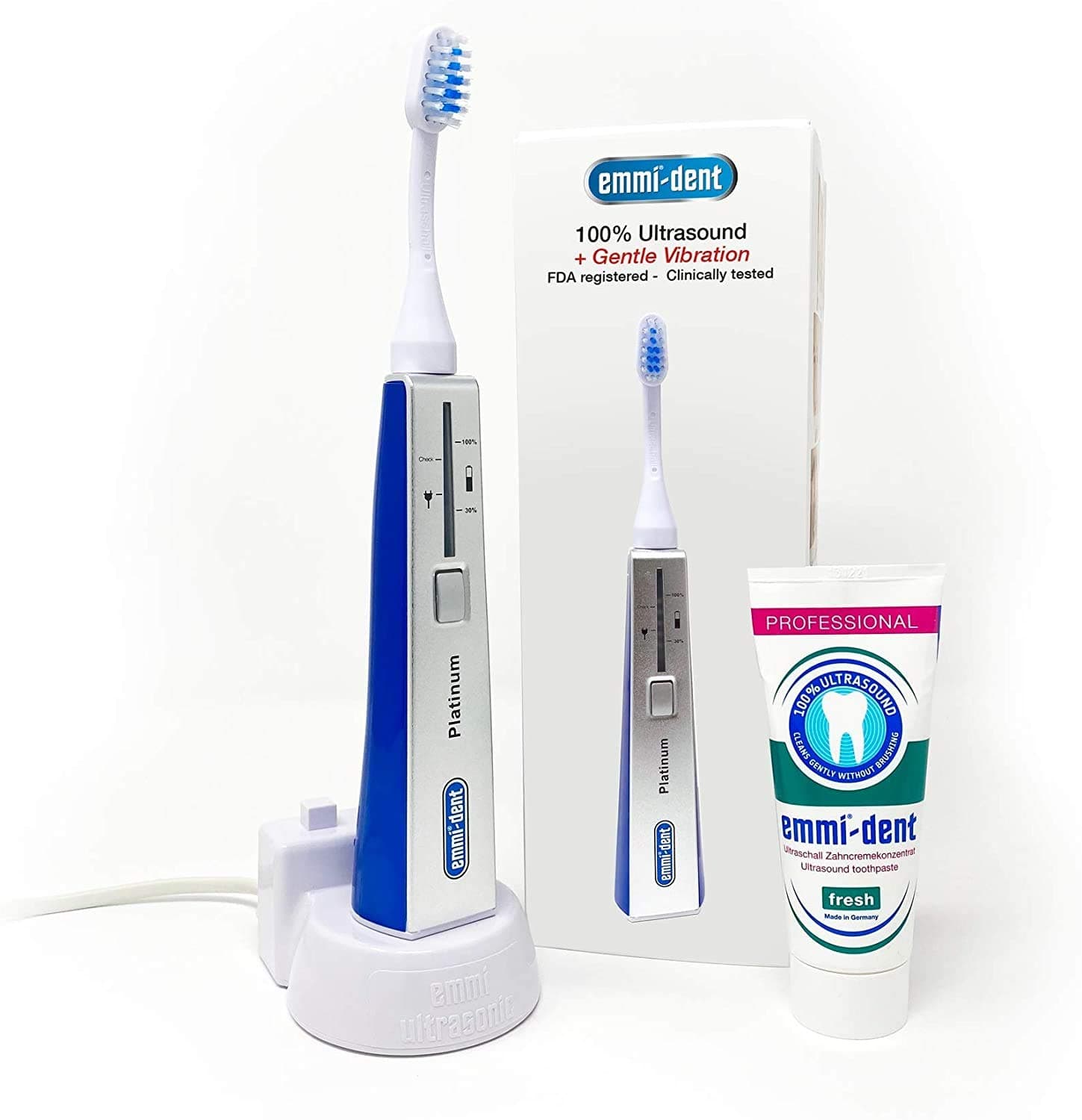 Electric Ultrasonic Toothbrush Set with Gentle 100% Ultrasound Cleaning Technology. Ideal for Sensitive Teeth & Gums, Plaque Removal and More! Includes Nano-Bubble Toothpaste. Rechargeable.