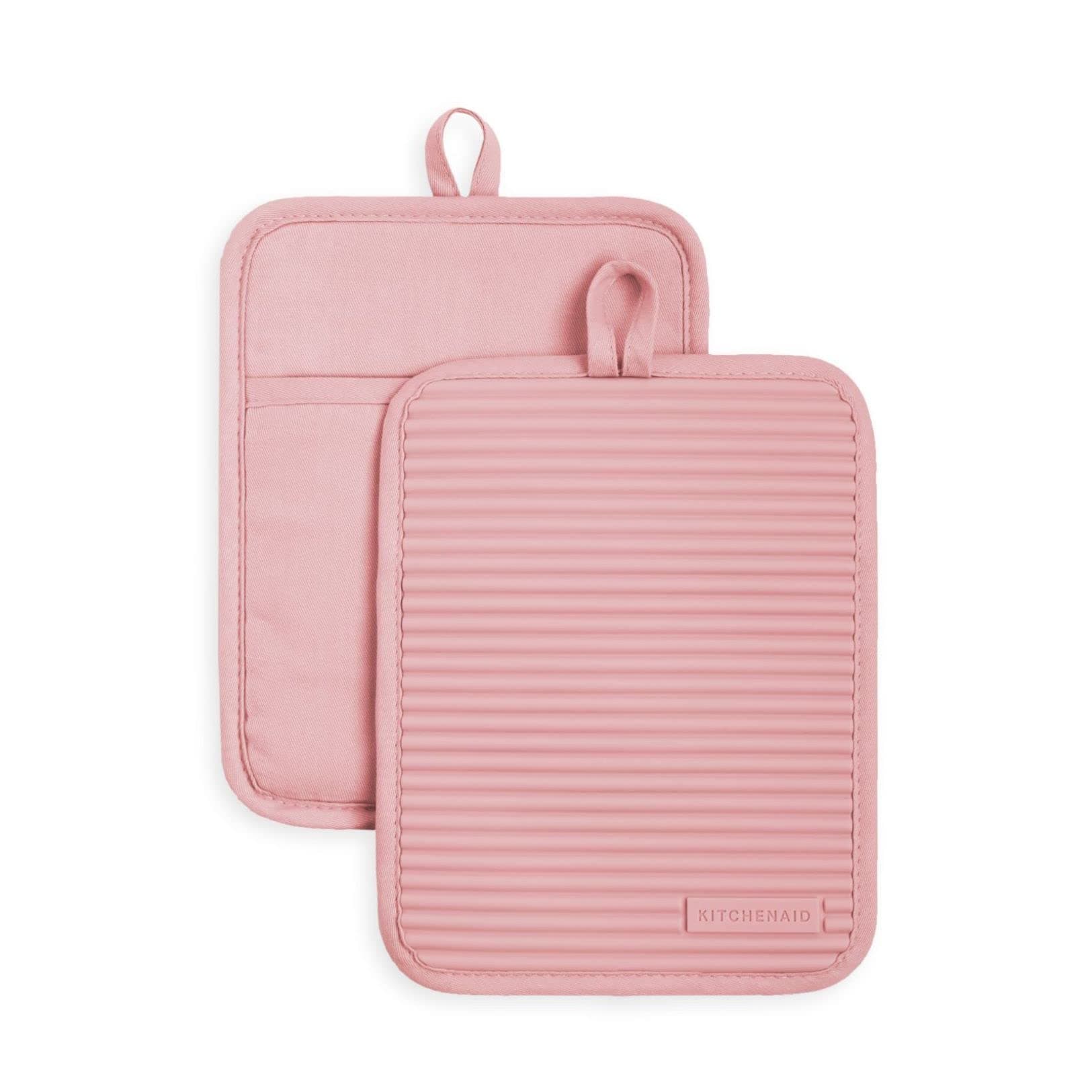 KitchenAid Ribbed Soft Silicone Pot Holder 2-Pack Set, Dried Rose, 7"x9"