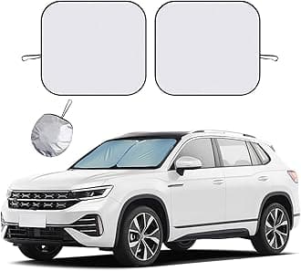 2 PCS Car Windshield Sun Shade, Auto Sun Heat and UV Rays Blocker, 28"×31" Foldable Automotive Front Window Sunshade Protector, Universal Vehicle Interior Accessories (Silver-M)