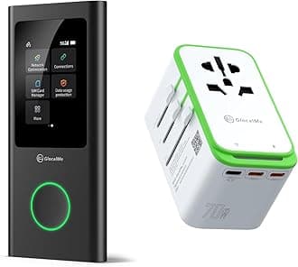 GlocalMe Numen Air 5G Portable WiFi Mobile Hotspot and RoamPlug Universal Travel Adapter with 4G WiFi Mobile Hotspot, All-in-One International Power Plug Adaptor, 4 USB Ports and Max 70W Output for US