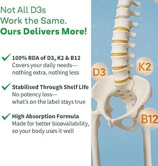 OZiva Vitamin D3, K2 & B12 | With Vitamin D3 For Stronger Bones, K2 (MK7) for Bone Density & B12 for Muscle Growth & Recovery - 180 Tablets (Pack 2)