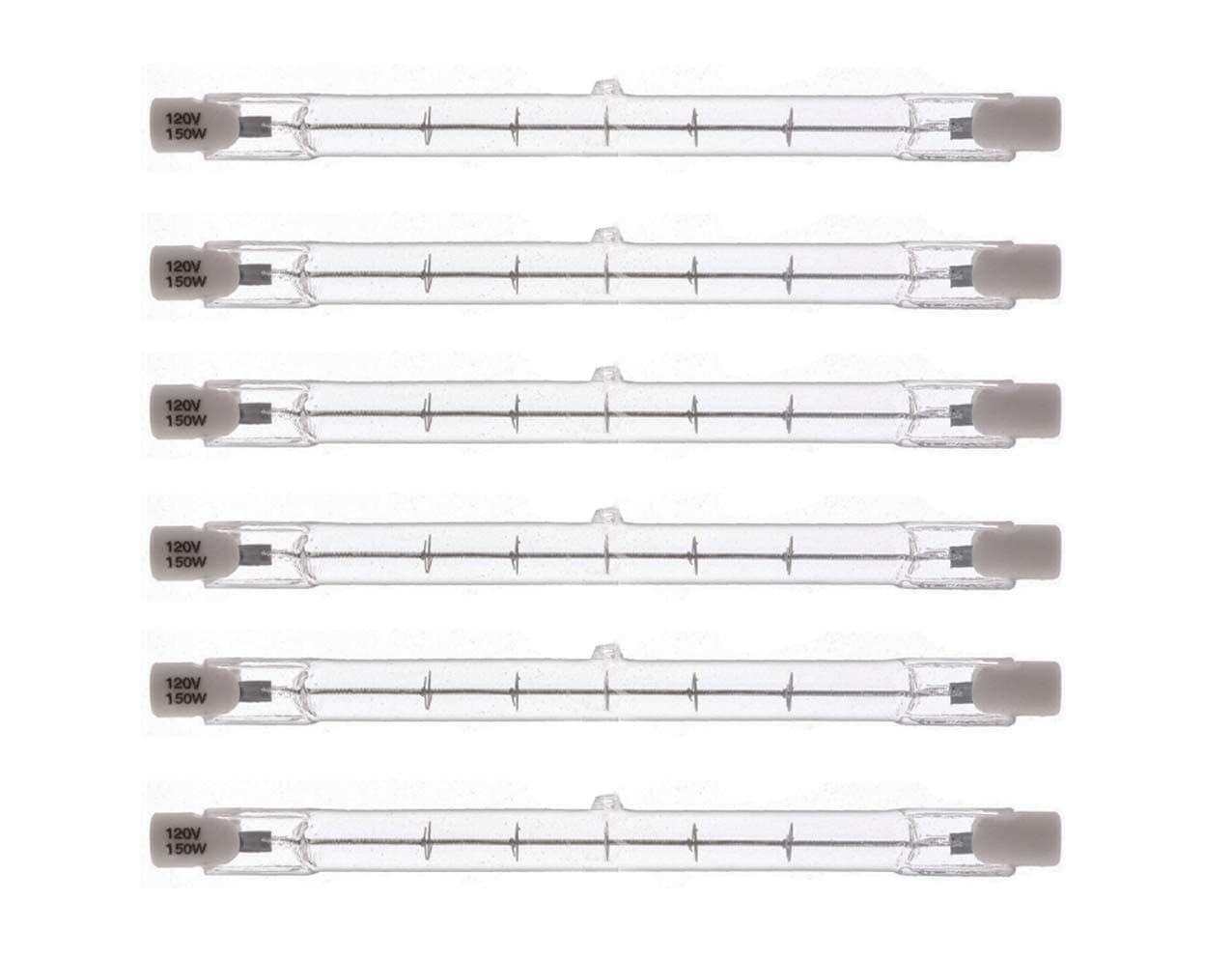 CTKcom J Type 4.7-Inch 150W Halogen Bulbs(6 Pack) -R7S Double Ended 150 Watt 120 Volts T3 Halogen Bulbs 118mm Double Ended Filament Flood Lights Quartz Tube Lamps,6 Pack