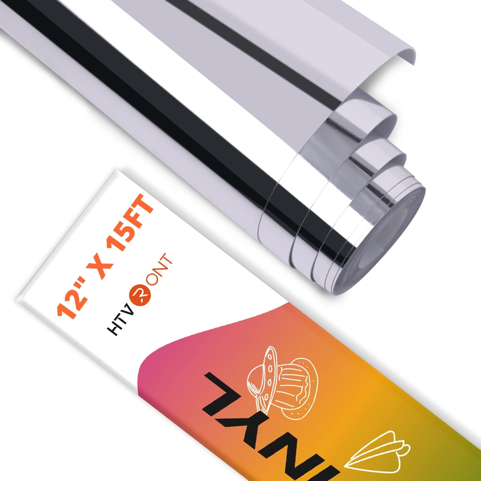 HTVRONT Silver Chrome Vinyl - 12" x 15FT Mirror Metallic Silver Permanent Vinyl Roll for All Cutting Machine - Easy to Cut & Weed & Transfer Craft Adhesive Vinyl for Craft, Signs, Scrapbooking