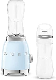 SMEG 50's Retro Style Personal Blender with Backlit Knob and Two 600 ML BPA Free bottles PBF01PBUS Pastel Blue