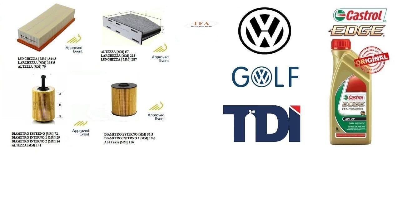 179/1 Filter Service Kit for GOLF V 1.9 TDI 77 kW 4 Motion + 4 lt. Castro Oil 5 W30