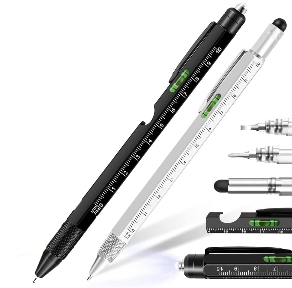 9 in 1 Multitool Pen, Pocket Multi Tool with Light, Stylus, Ruler, Screwdriver Bubble Leveler, Cool Must-Have Gadgets for Woodworking Electrical Engineers, Birthday Gifts for Men