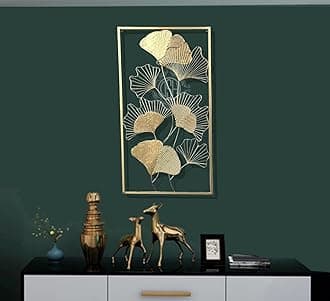 DSH CRAFTING YOUR CURIOSITY Gold Metal Wall Decor Leaf Wall Hanging Sculpture For Living Room Bedroom Office Restaurant. (iWART-36-OSLO)