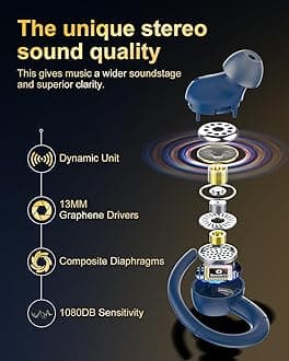 Bluetooth Sport Headphones, Bluetooth 5.3 Earphones with Mic Stereo, Wireless Headphones with USB-C Fast Charging, Bluetooth Headphones Dual LED Display IP7 Waterproof, 48H Wireless Headphones, Blue