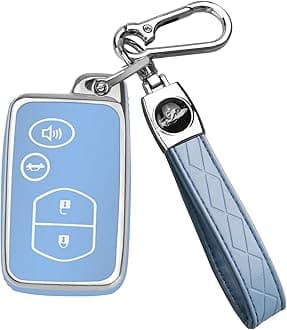 QBUC for Toyota Key Fob Cover with Keychain, Car Key Case Protection for Toyota Fit for Camry Avalon Corolla Highlander Prius RAV4 Venza, Key Fob Protector Accessories (Silver-Blue)