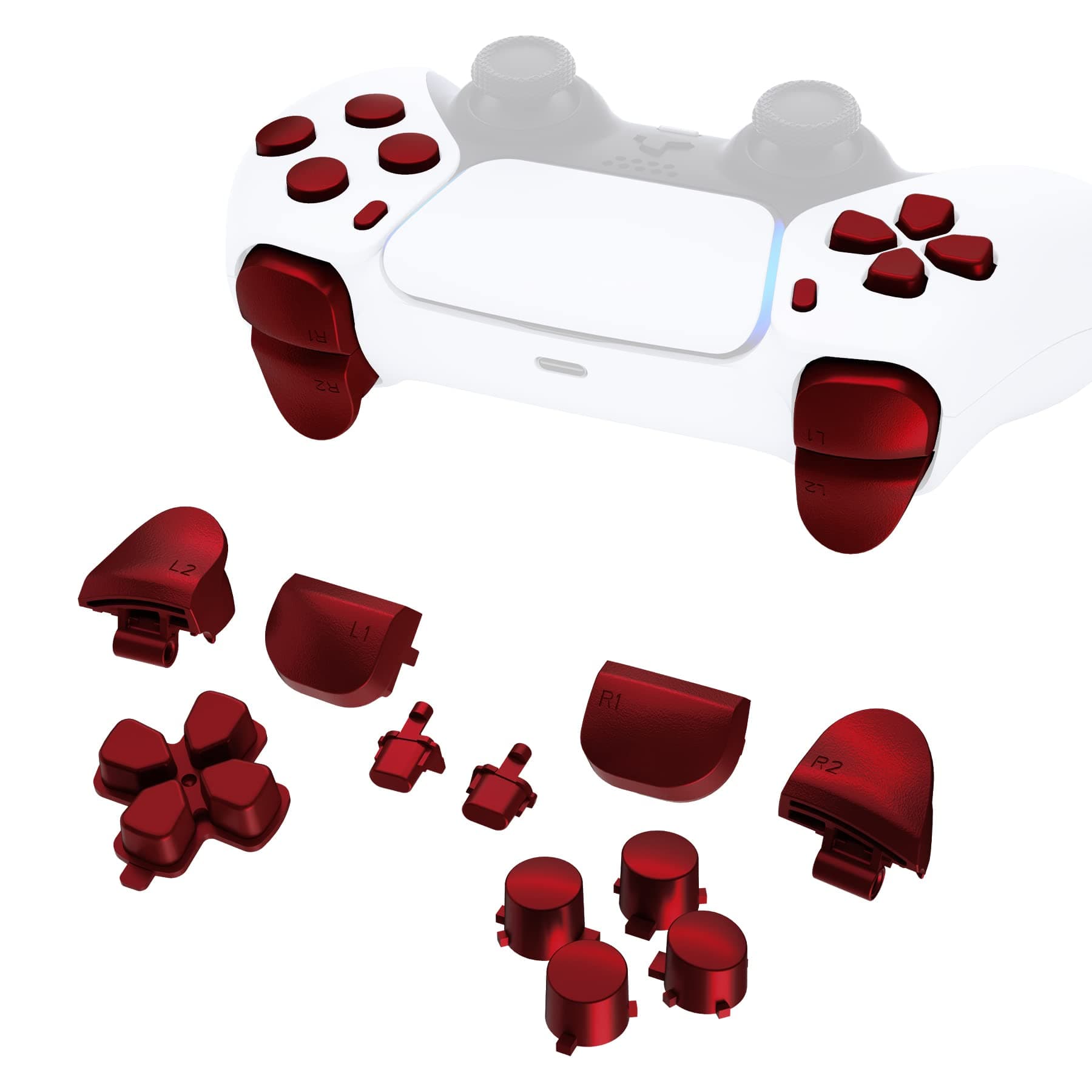 Replacement D-pad R1 L1 R2 L2 Triggers Share Options Face Buttons, Scarlet Red Full Set Buttons Compatible with ps5 Controller BDM-010 & BDM-020