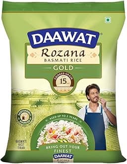 Daawat Rozana Gold Basmati Rice 1Kg| For Everyday Consumption| Cooked Grain Upto 15mm*| Naturally Aged