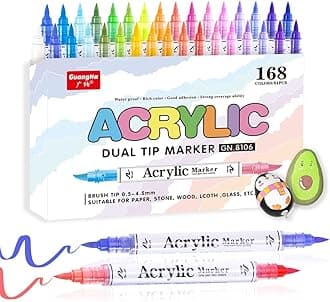 168 Colors Dual Tip Acrylic Paint Markers, 84 Pcs 2 Colors in 1 with Soft Brush Tips & Double Ink Capacity, Paint Markers for Rocks, Canvas, Wood, Fabric, Glass, Plastic, Quick-Drying, Waterproof