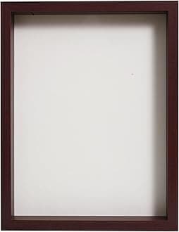 FrameWorks Mahogany Wooden Shadow Box Frame - 12' x 16', Display Case with Soft Felt Back, Tempered Glass, Elegant White Ball Push Pins