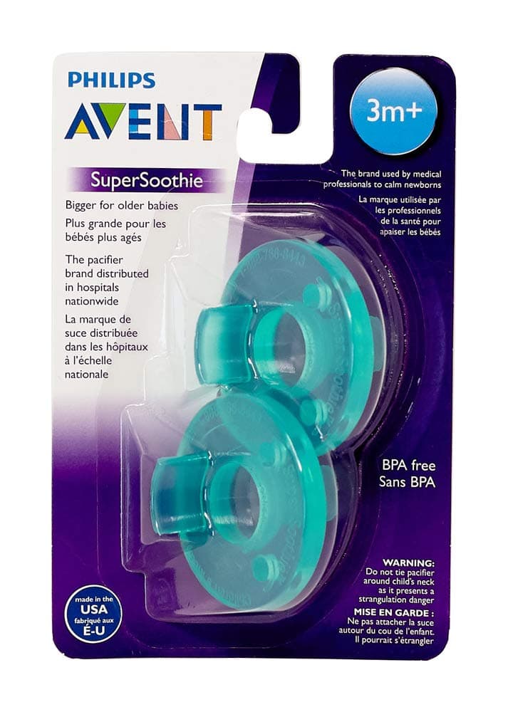 AVENT Philips Super Soothie Pacifier, Green, 3+ months, 2 Pack, SCF192/05