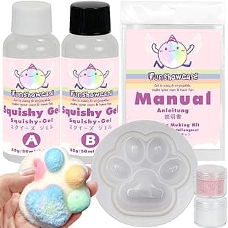FUNSHOWCASE Taba Squishy Kit Set Liquid Gel+3" Paw Silicone Mold+Flocking